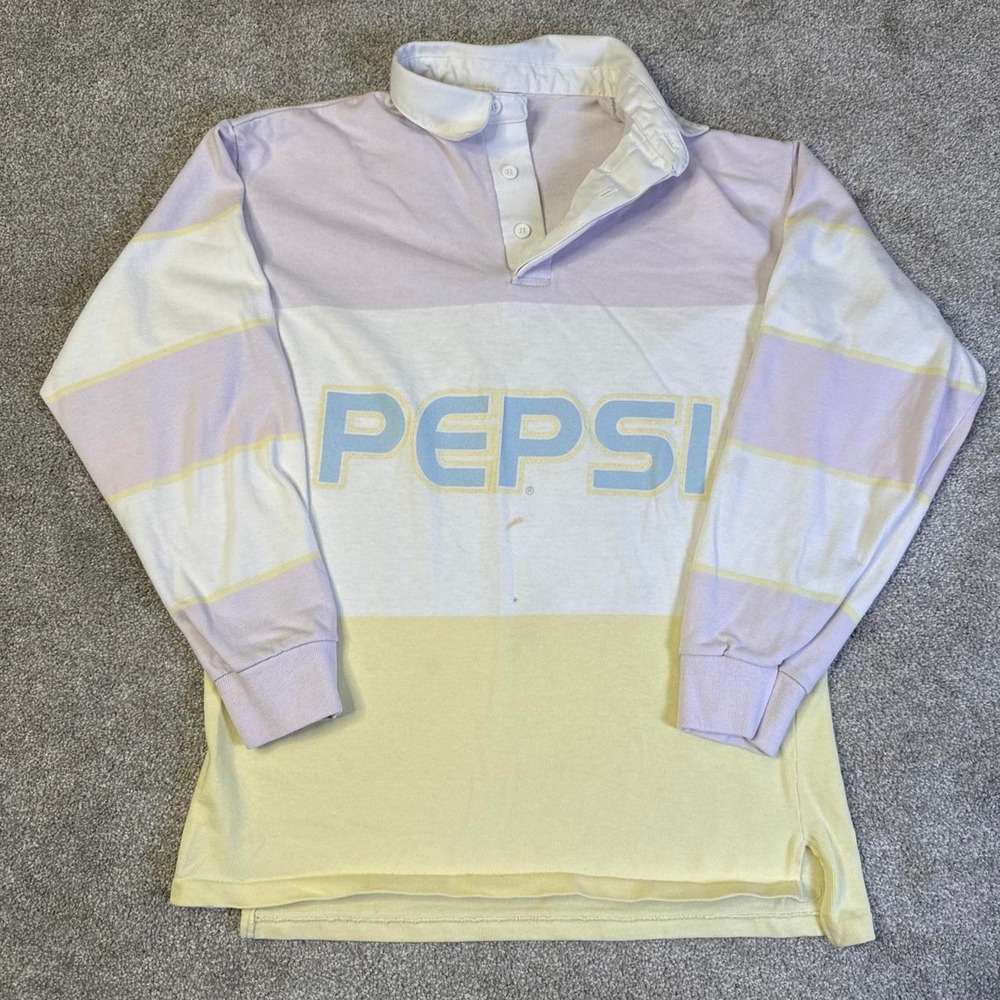 Vintage 80s Pepsi Rugby Polo Shirt Medium Single Stitch Made in USA Color Block